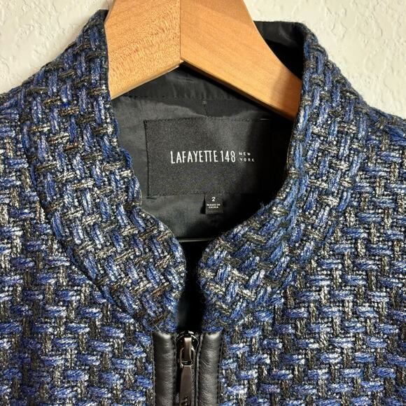LAFAYETTE 148 NEW YORK ZIPPERED BLACK BLUE METALLIC WOMEN BLAZER 2 WOOL BLEND - Picture 3 of 5